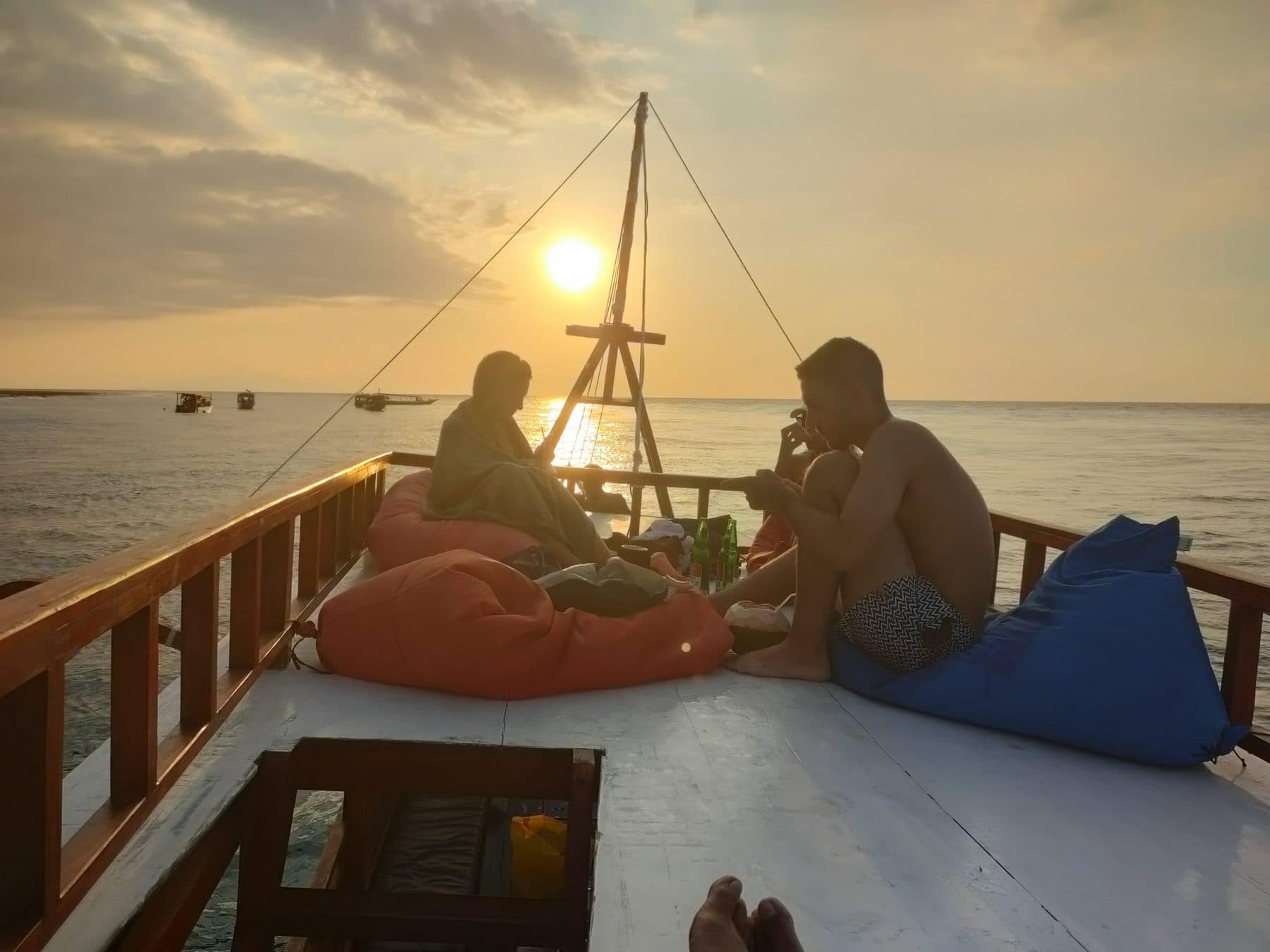 Bean bags on the boat during a Gili sunset trip