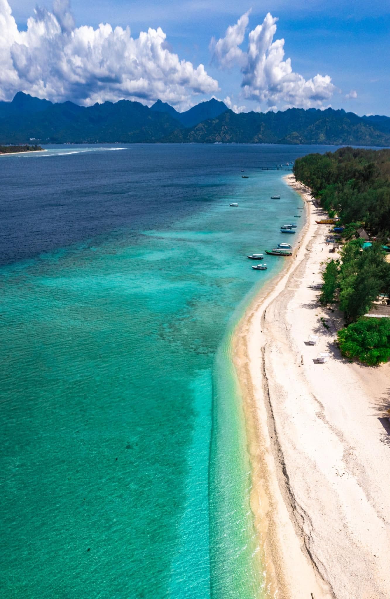 Gili shoreline with Mount Rinjani on the horizon