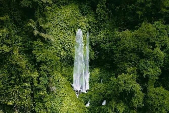 Aerial view of Tiu Kelep dropping through the forest canopy