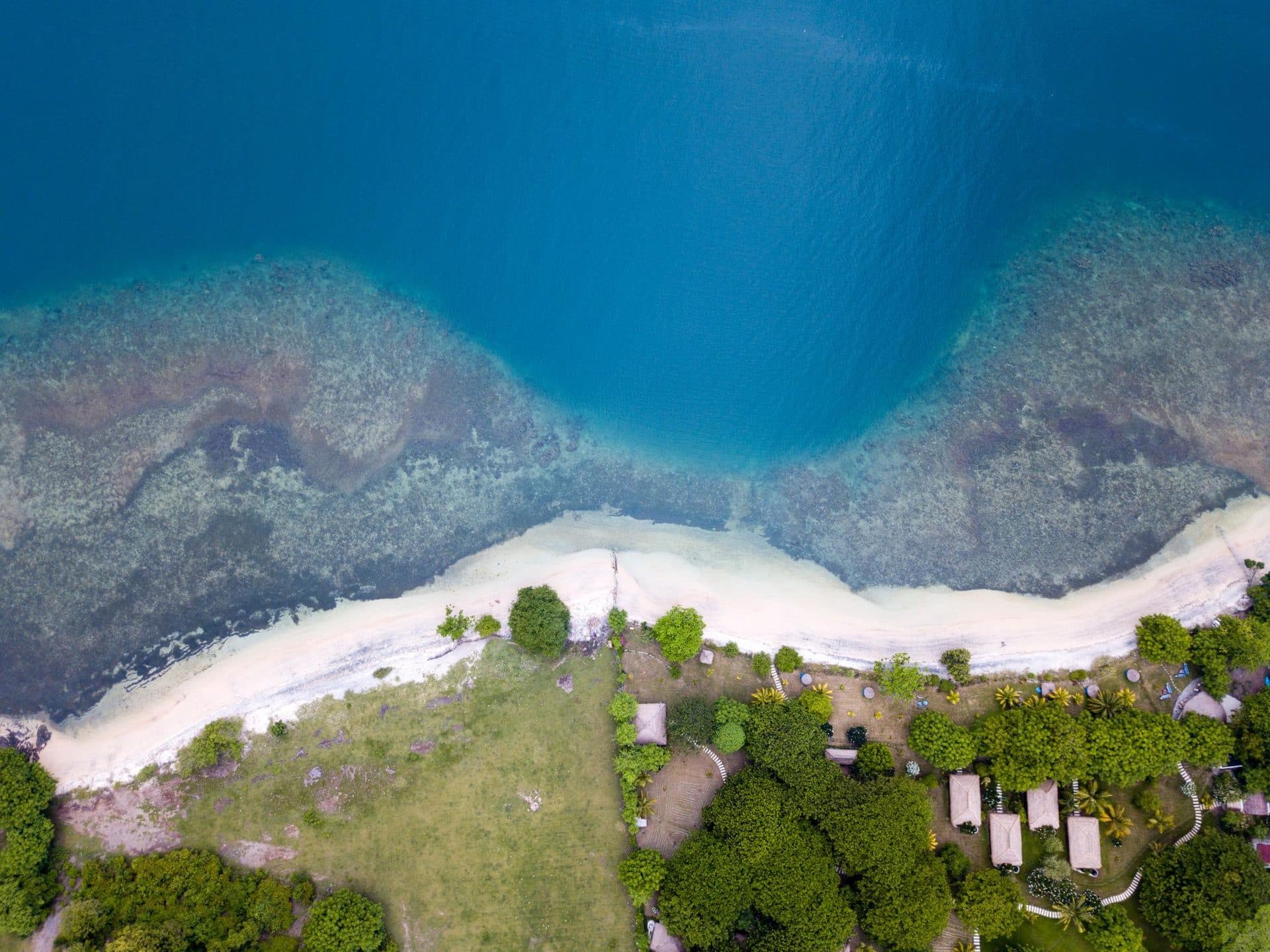 Aerial view of the reef and beach at Gili Asahan