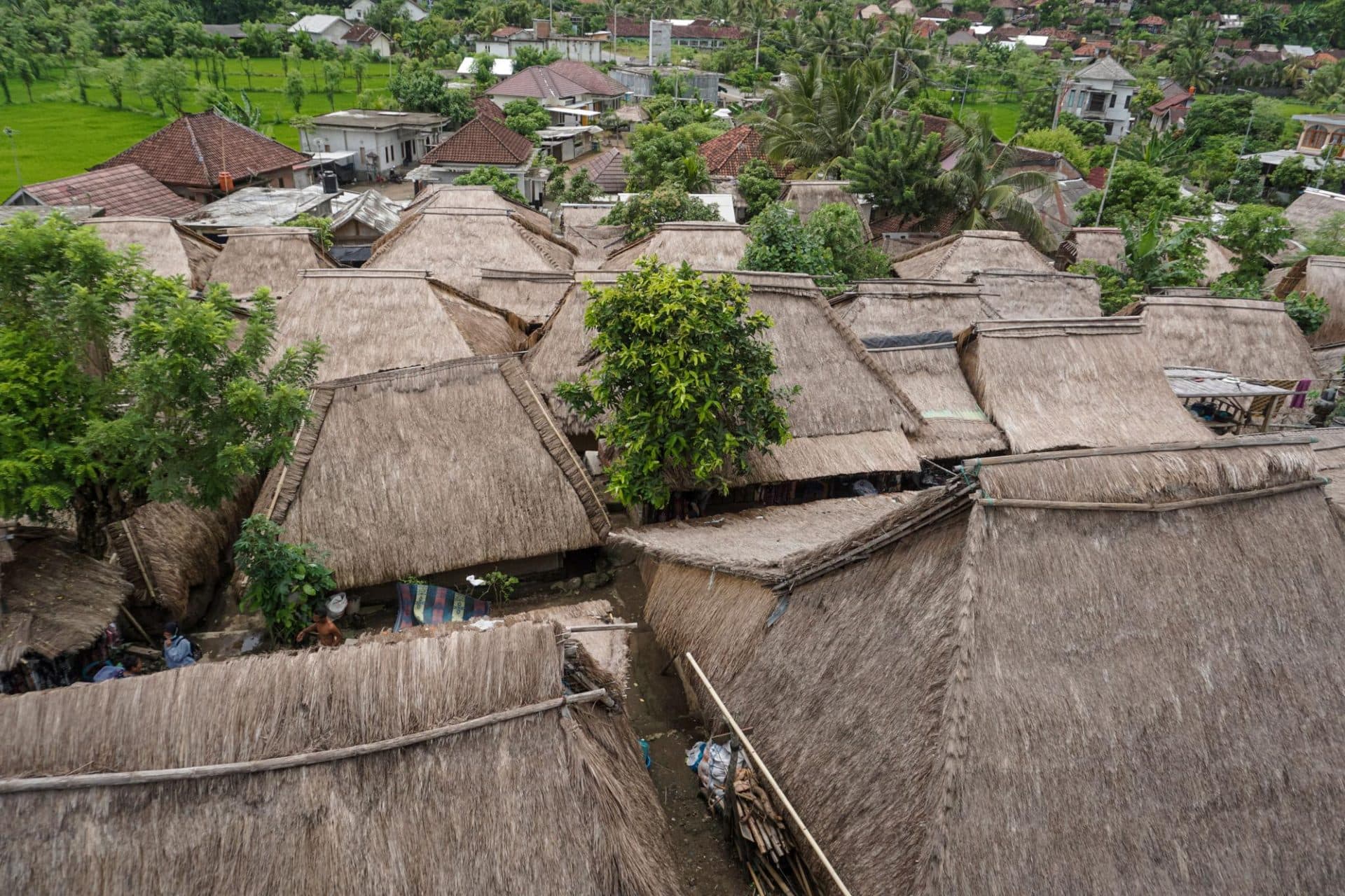 Thatched rooftops packed together in Sade Village