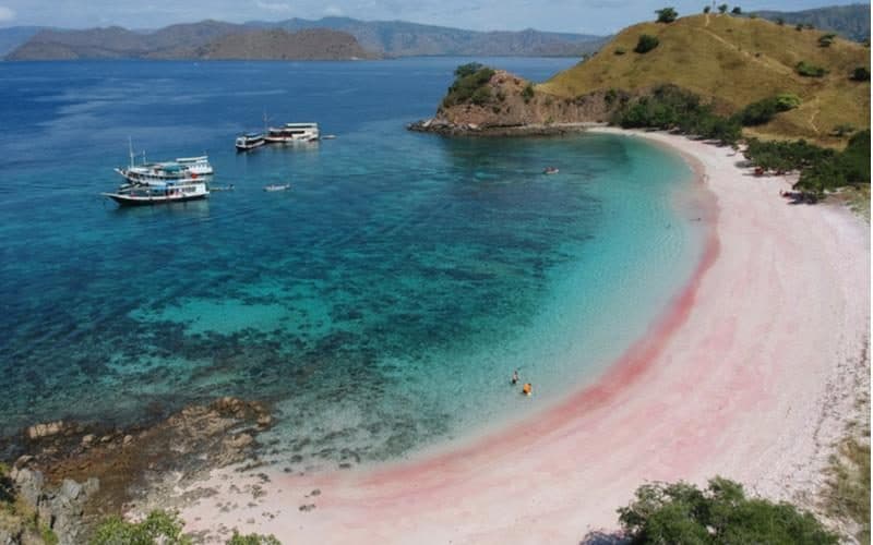 Crescent of pink sand and turquoise water at Pink Beach Lombok