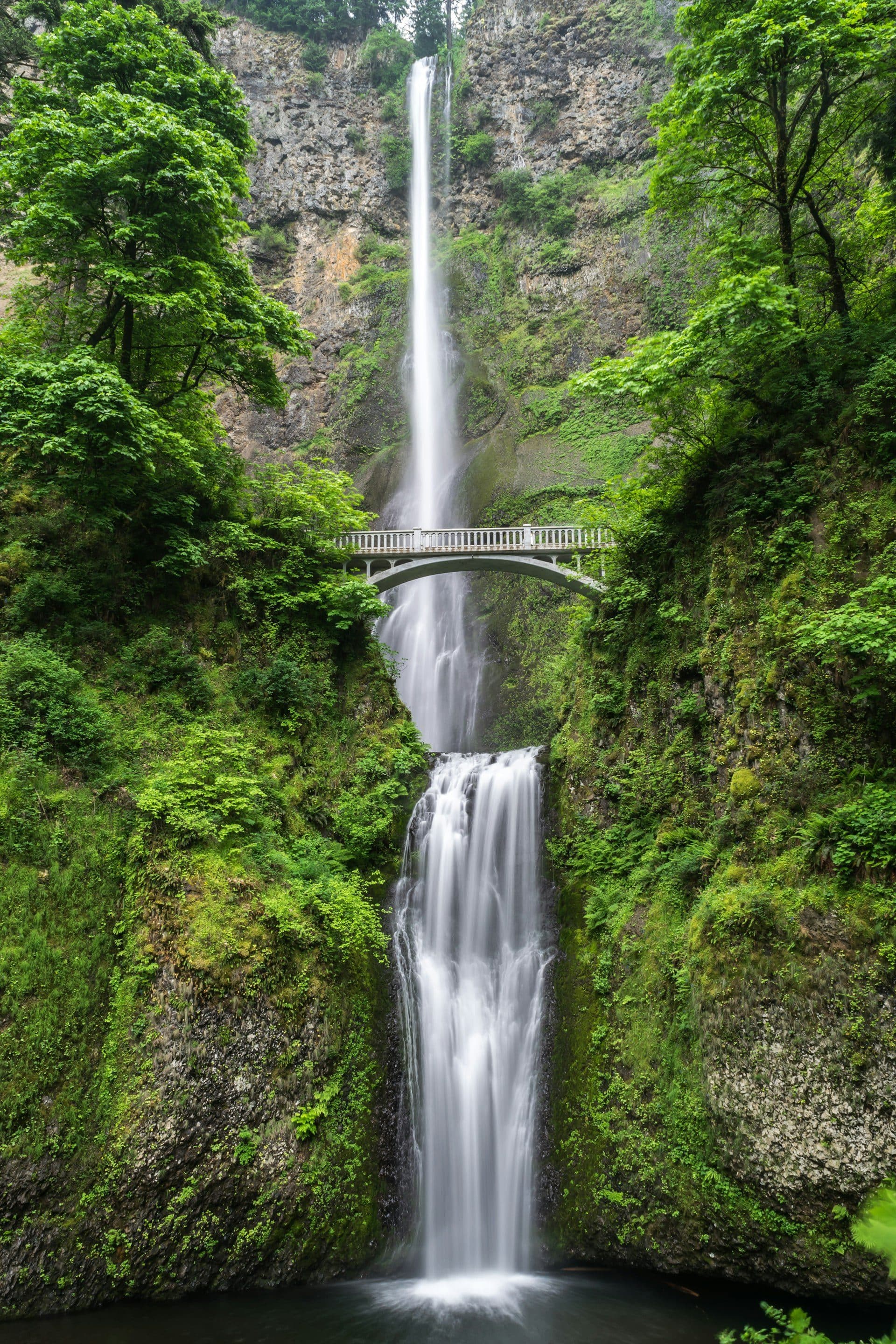 Cascading waterfall surrounded by tropical forest near Senaru