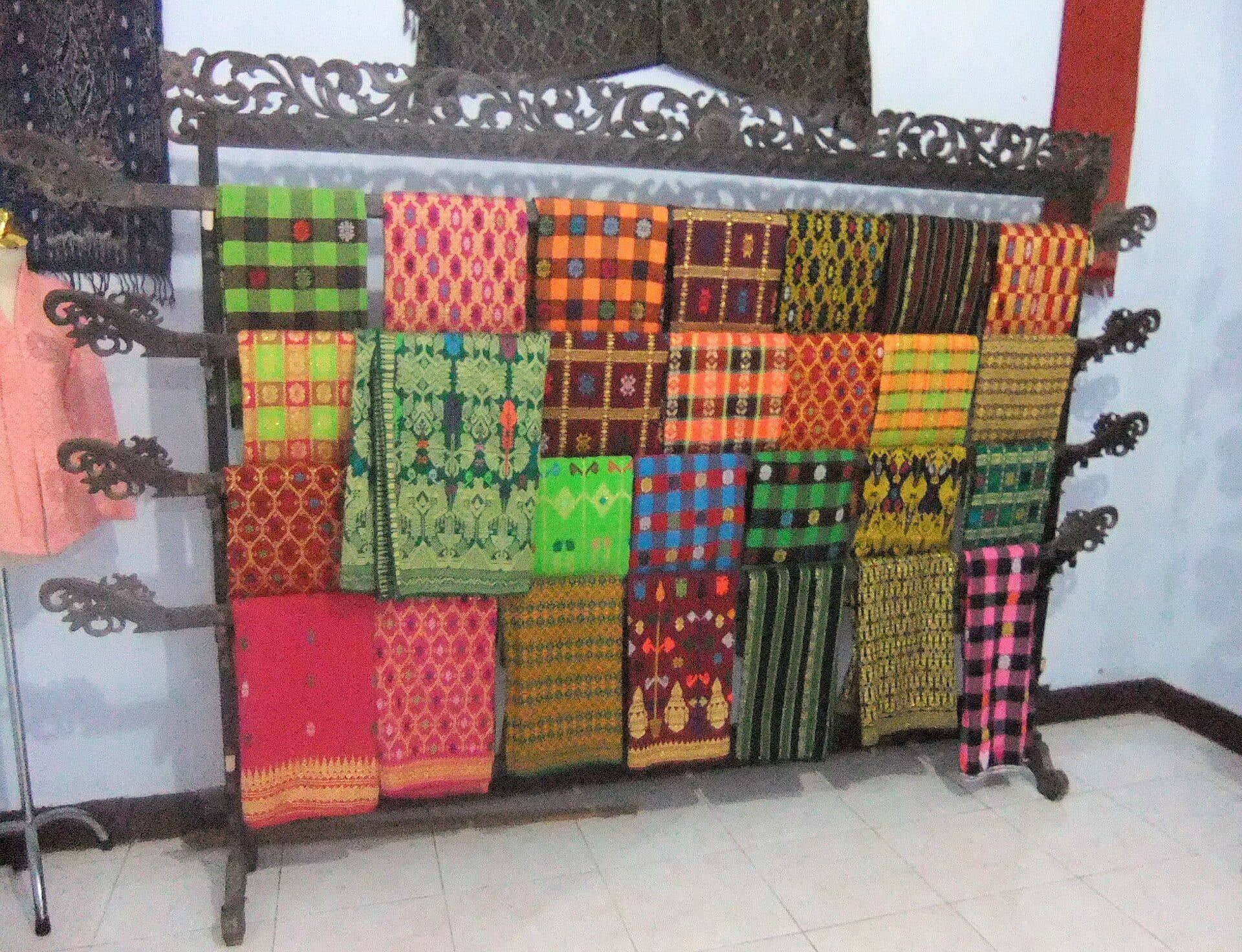 Traditional Lombok textile patterns on display
