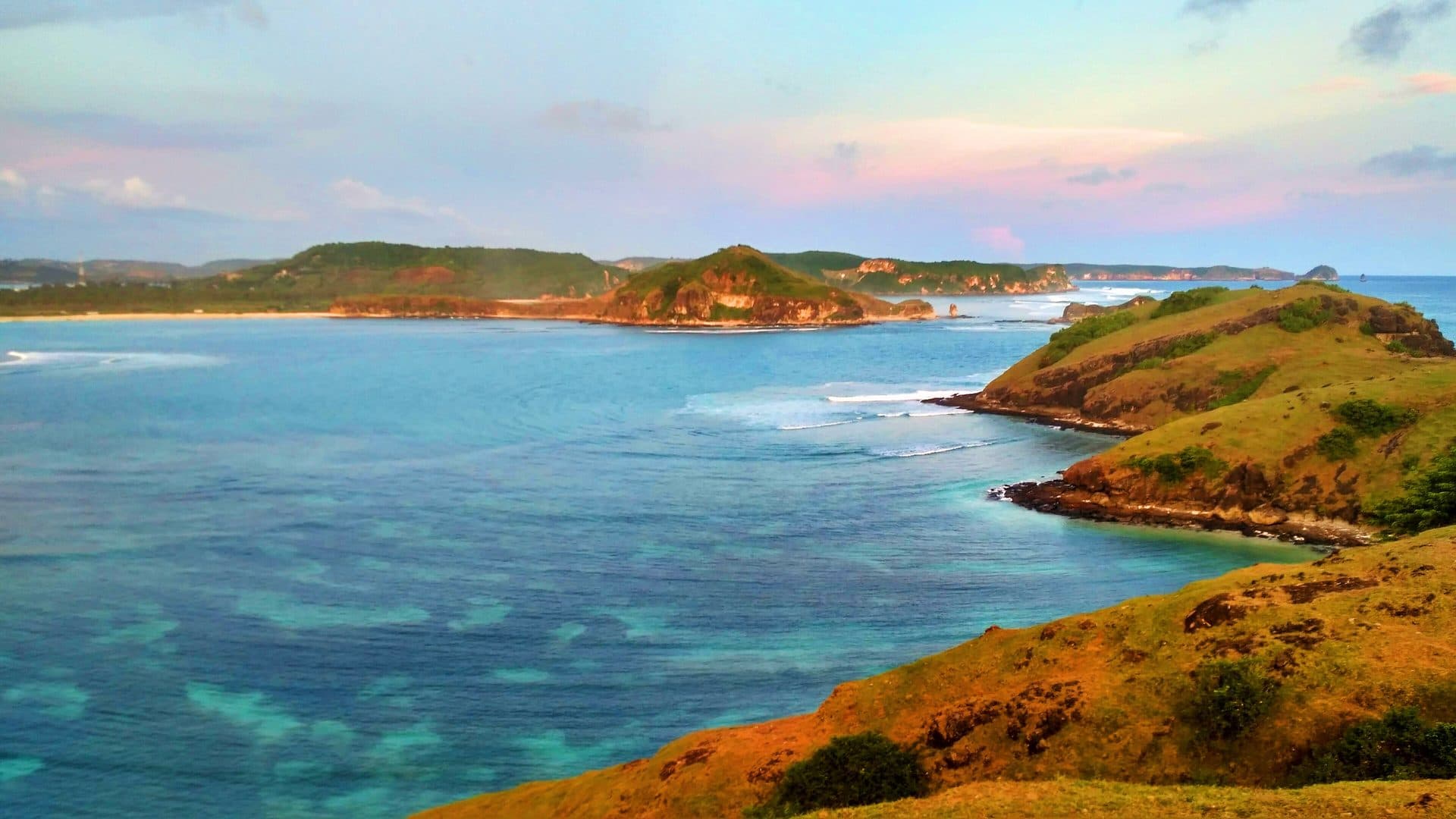 Evening light over the hills at Tanjung Aan